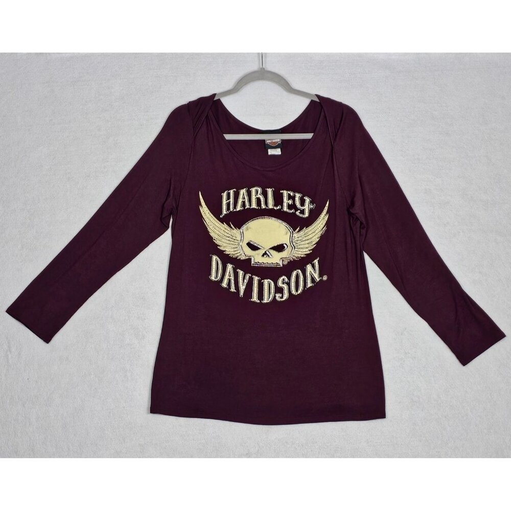 Harley-Davidson Women's XL Rocking Willie Embellished Long Sleeve Scoop Neck Top